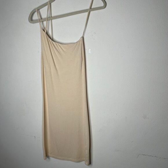 Enza Costa Sexy Cream One Shoulder Spaghetti Strap Ribbed Bodycon Mini Med - Picture 3 of 11